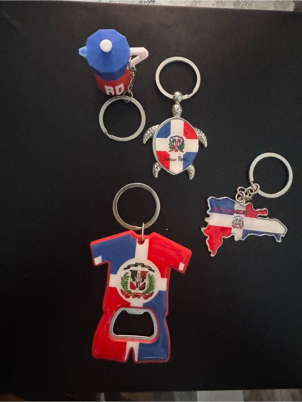 Dominican Republic Flag Keychain Set - Red, Blue, White